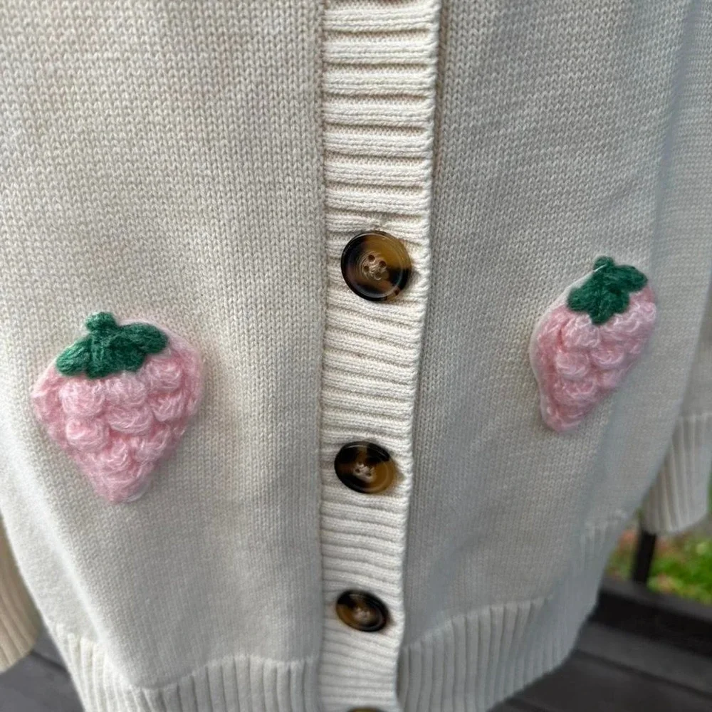 Torrid Strawberry Appliqué Cottagecore Cardigan Sweater | 100% Cotton